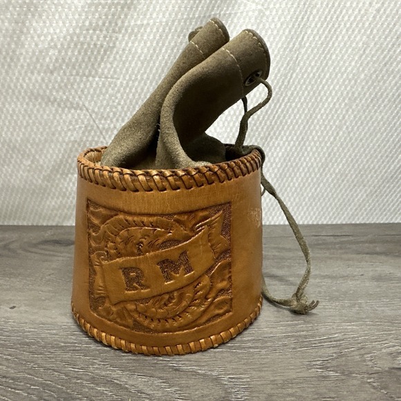 Handmade Other - Leather Hand Tooled Leather Pouch Bag RM Monogram Drawstring Pouch Small Purse